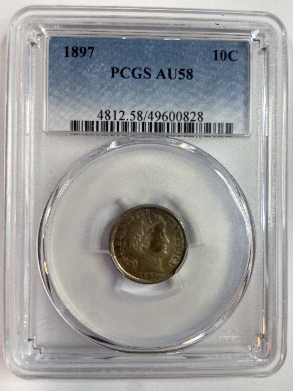 CHOICE 1897 Barber Silver Dime 10c  PCGS Certified AU-58 Gorgeous Toning !!!