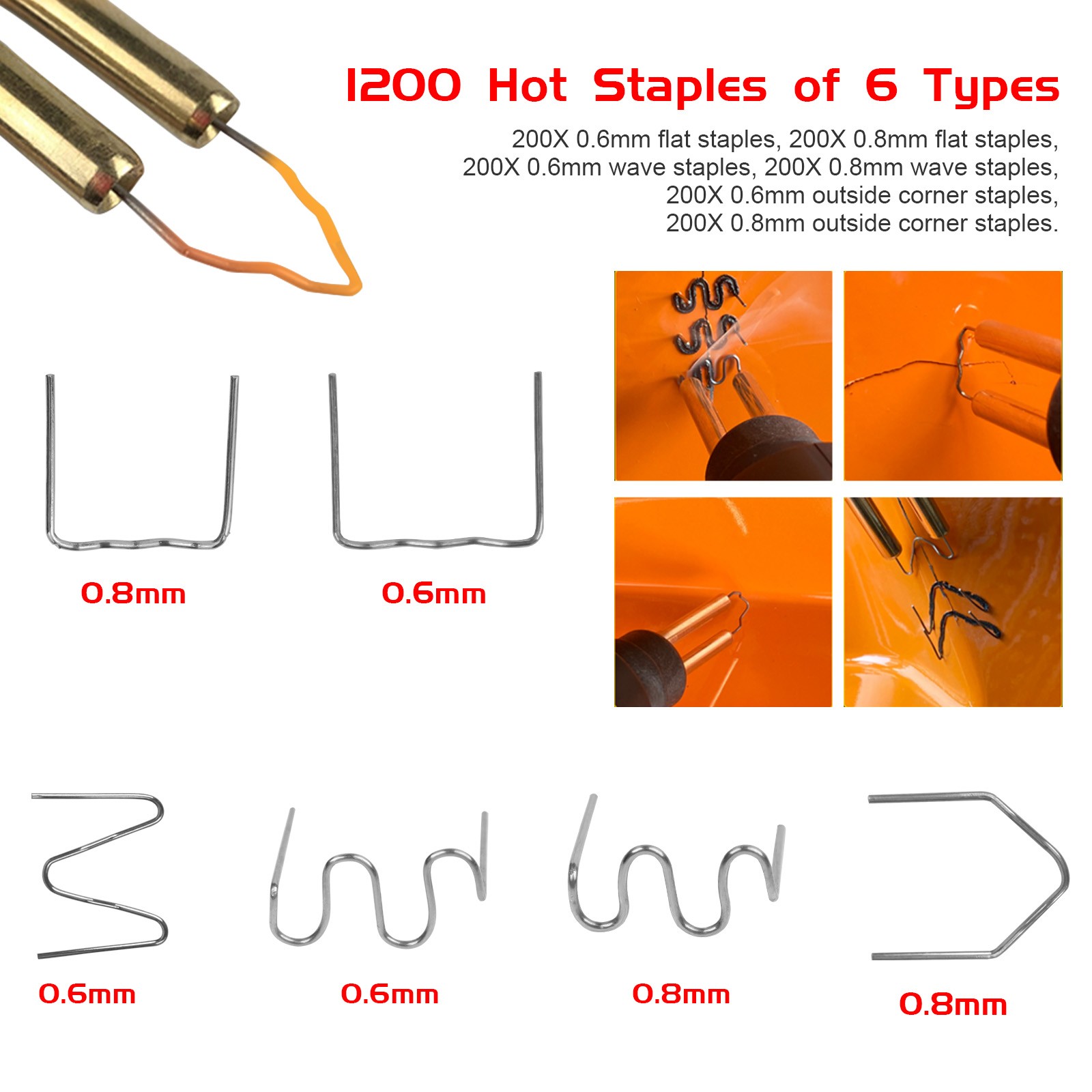 1200PCS Hot Stapler Staples Repair Kit For Plastic Welder Gun Car Bumper Fender