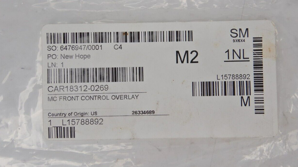 OEM Carter Hoffmann Mc Front Control Overlay 18312-0269