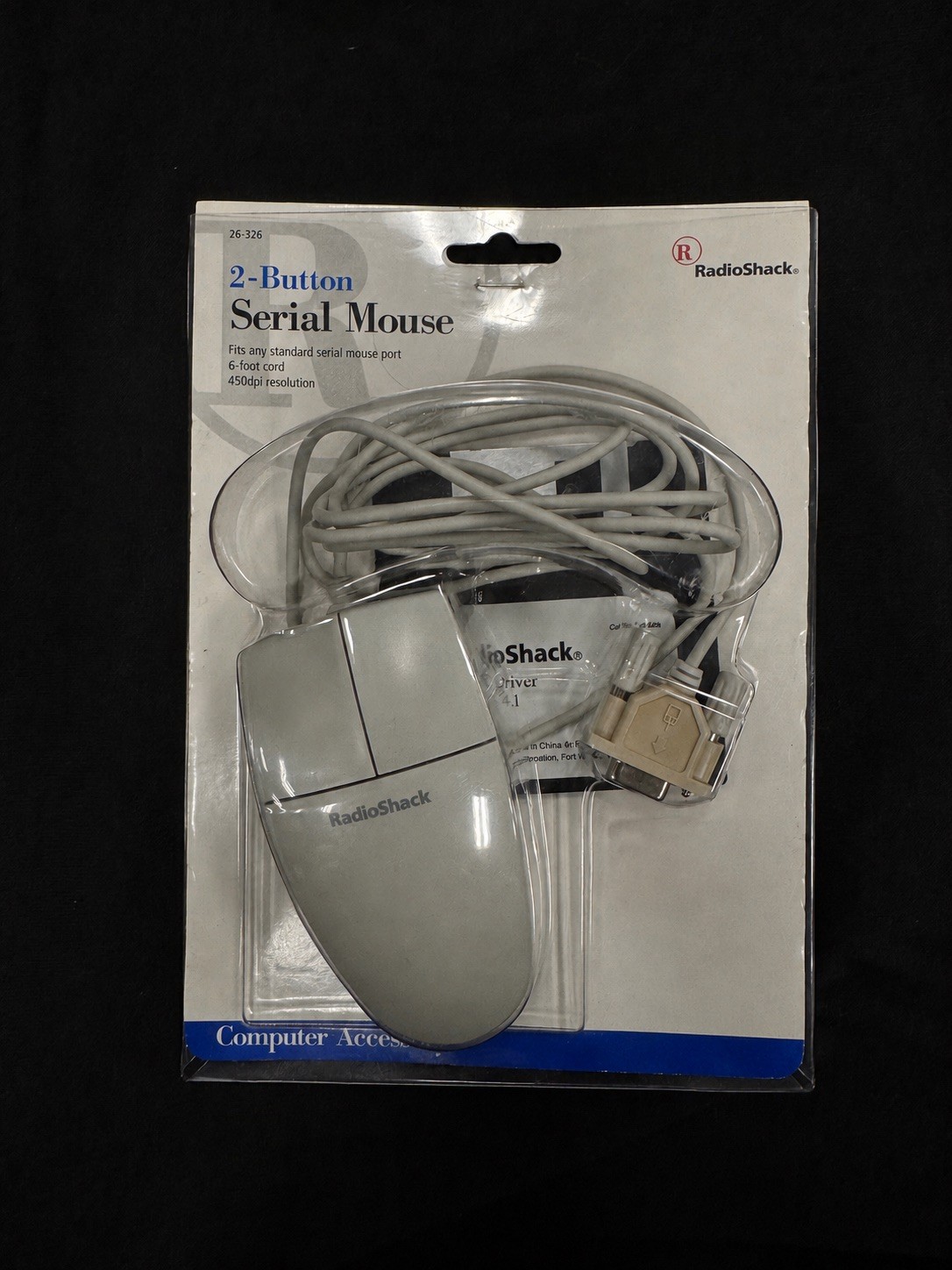 Vintage NIB Radio Shack 2-Button Serial Mouse With 3.5 Driver Disk NOS