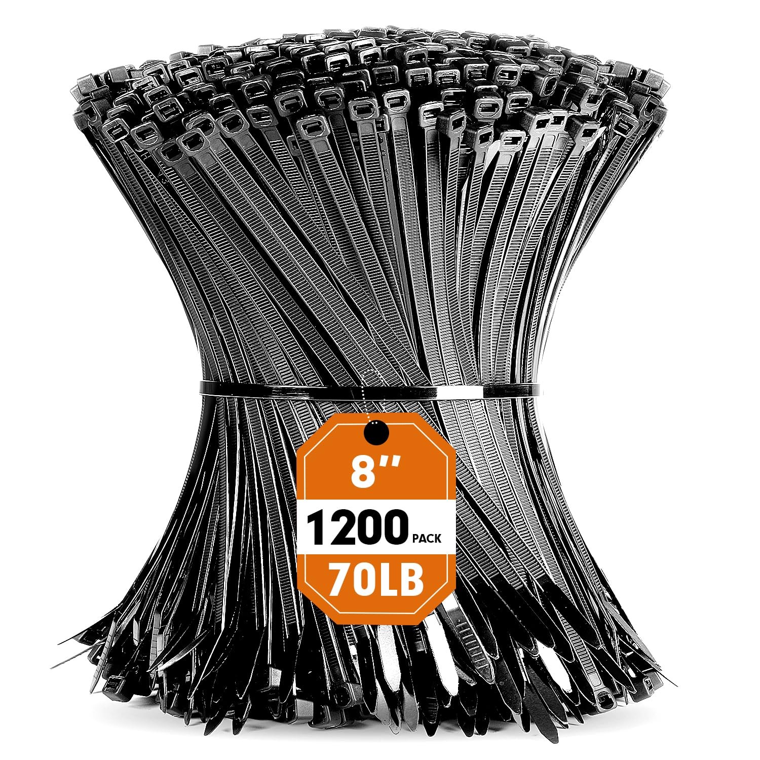 Zip Ties 1200pcs Black 8 Inch Heavy Duty 70lb Tensile Strength Self Locking