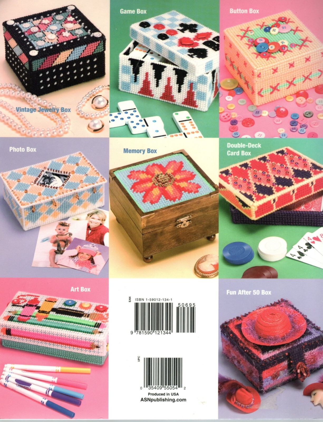 American Sch. Ndlwk. 3222 BOXES w/ BUTTONS BEADS Plastic Canvas Pattern Leaflet