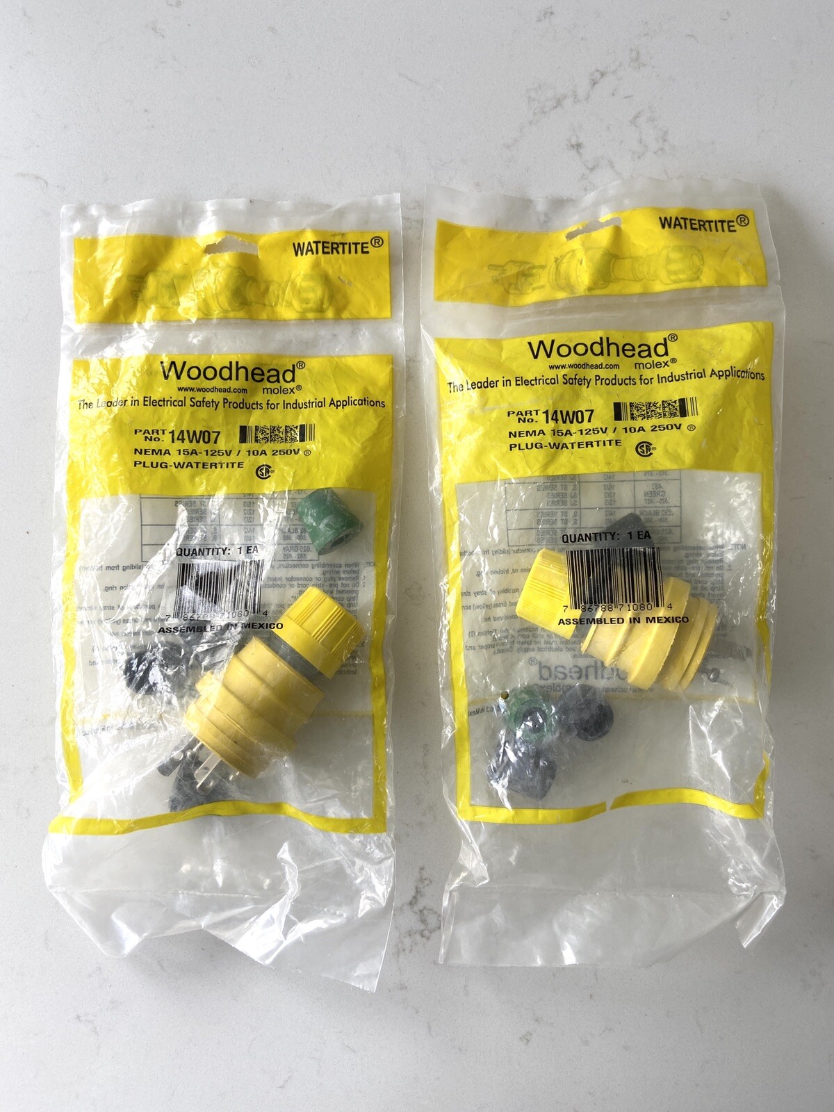 NEW Lot of (2) Woodhead 14W07 Plug Watertite 15A-125V / 10A-250V Plugs