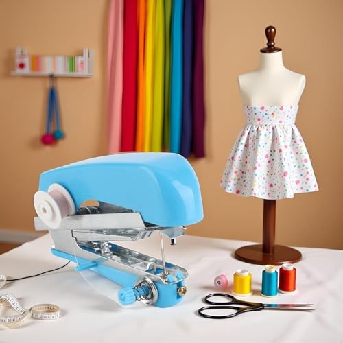 1Pc Blue Handheld Sewing Machine, Portable Mini Manual Handy Needlework Tool