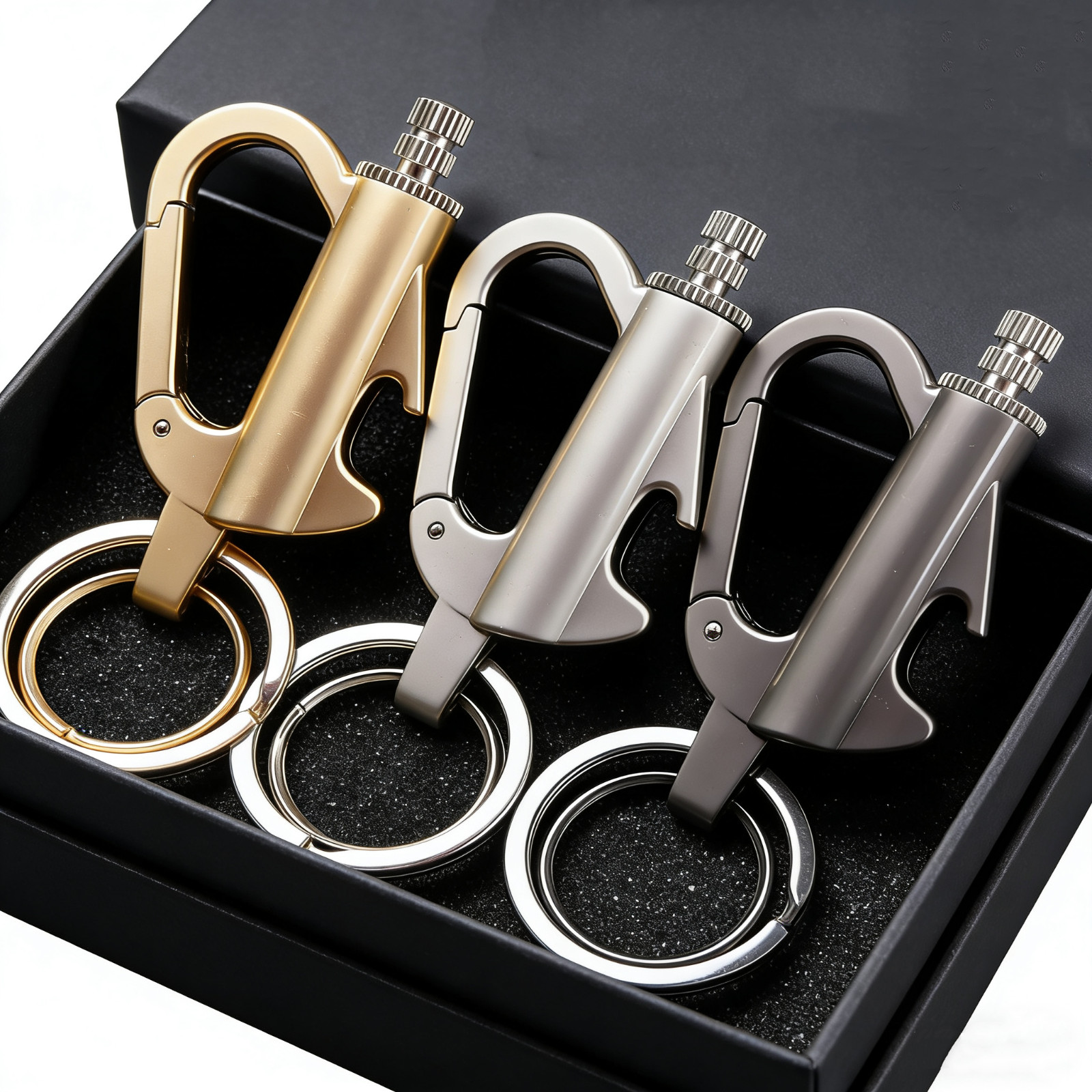 3-in-1 Lighter Keychain (Fuel Not Included) - Portable Refillable with Hook