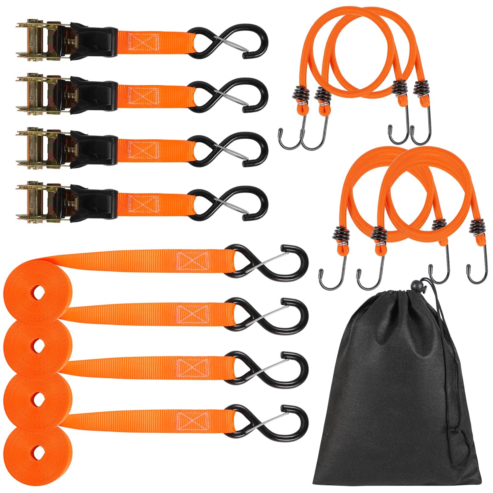 4 Pack Ratchet Straps Tie Downs Heavy Duty 1500 LBS Break Strength, Orange Ti...