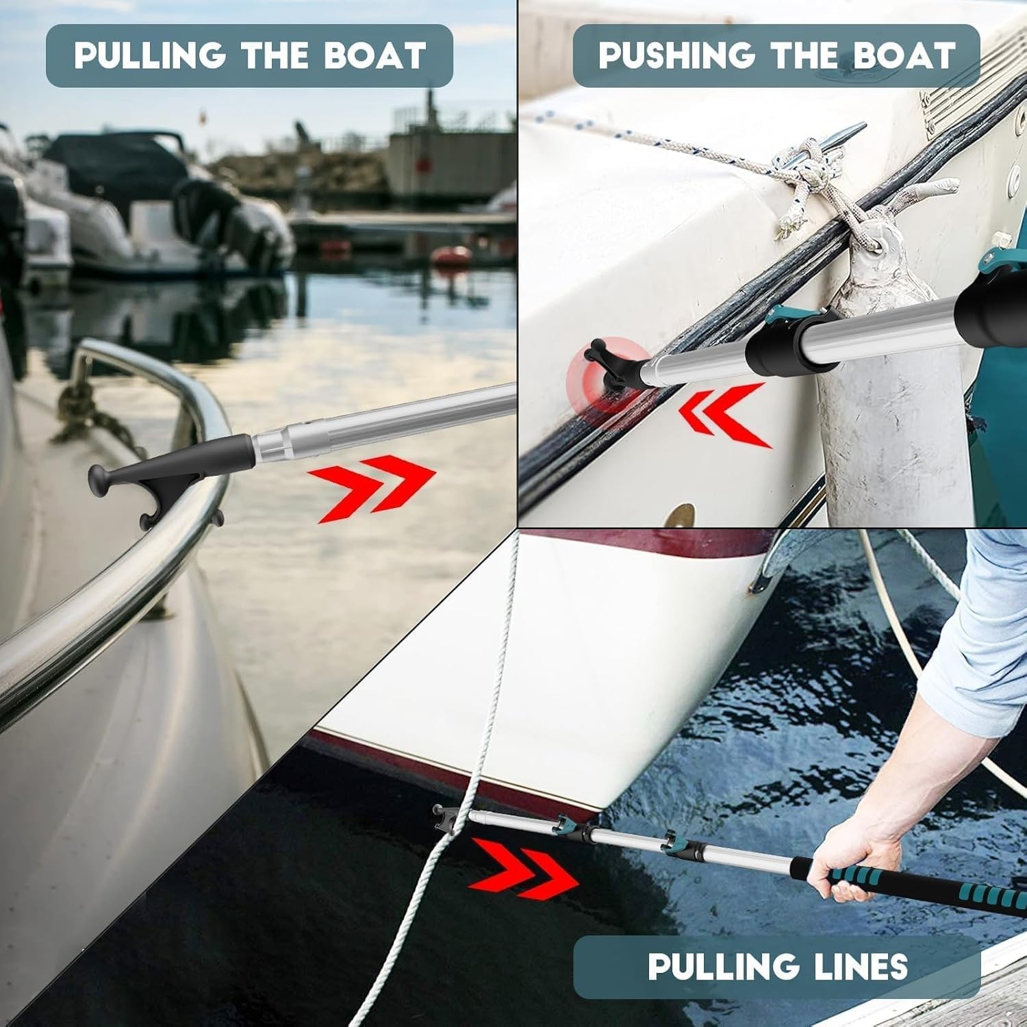 Telespro 5-12Ft 3-Stage Telescopic Aluminum Pole Boat Hook Versatile Docking