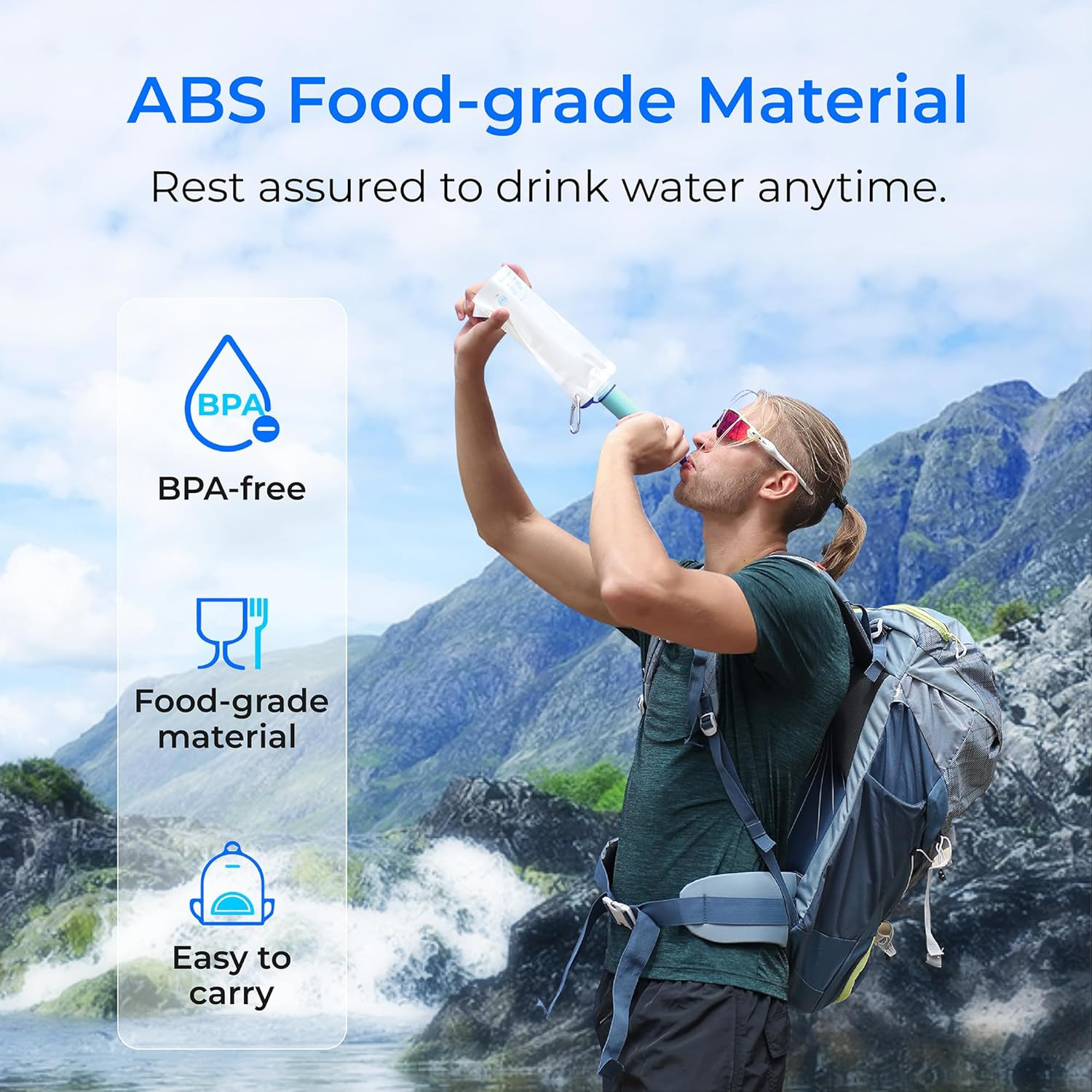 Gravity Water Filter Straw, Camping Water Filtration System, Water Purifier Surv