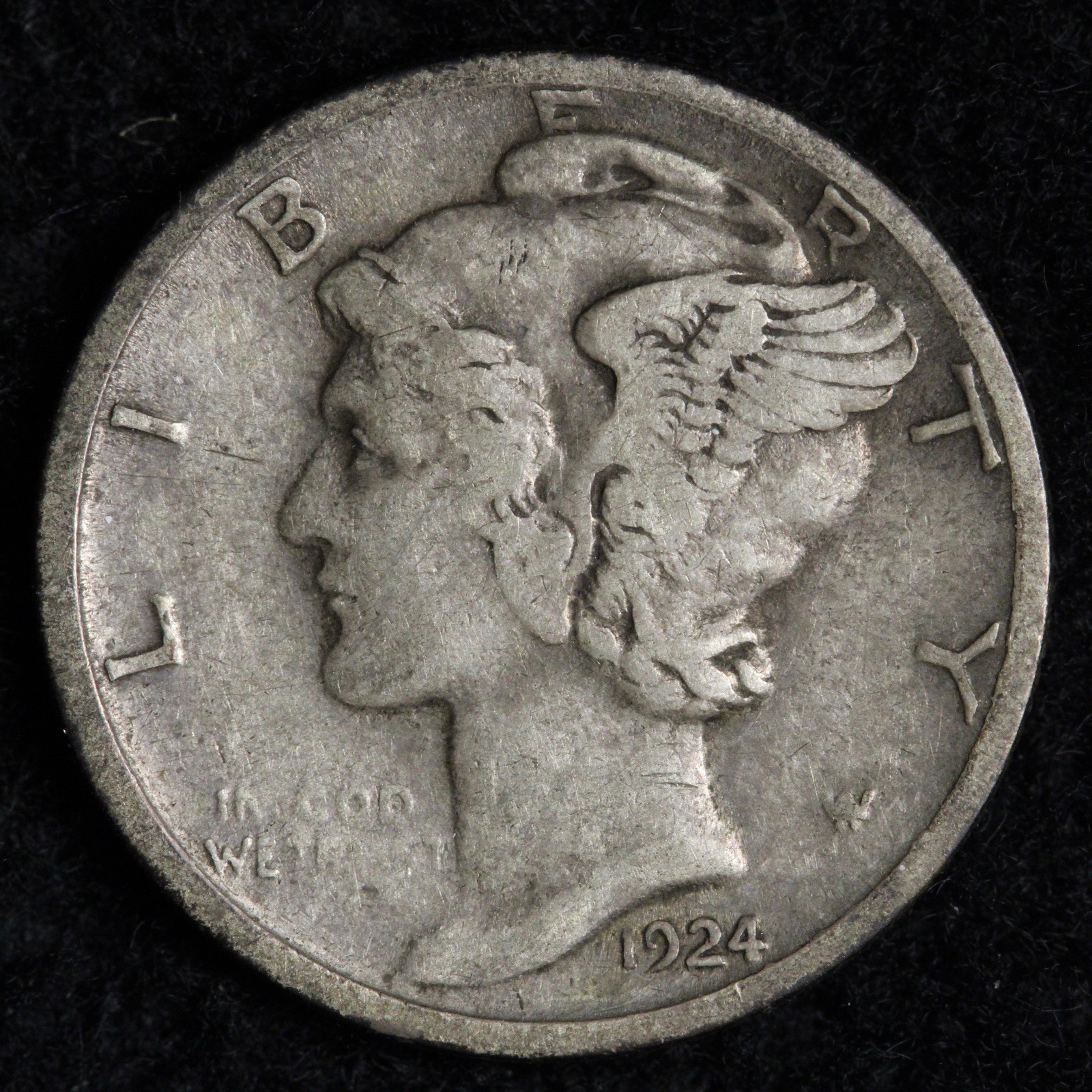 1924-D Mercury Silver Dime XF+ E297 OANS