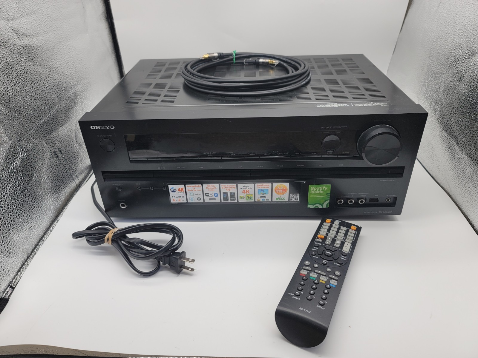 Onkyo TX-NR626 7.2 Ch 4K Wi-Fi Home Theater AV Receiver W/ Remote Bundle