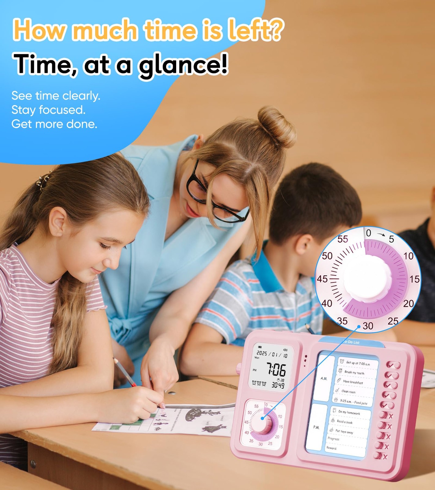 3-in-1 Visual Timer & ADHD Tool for Kids|Adults, Task Timer with Chore Chart