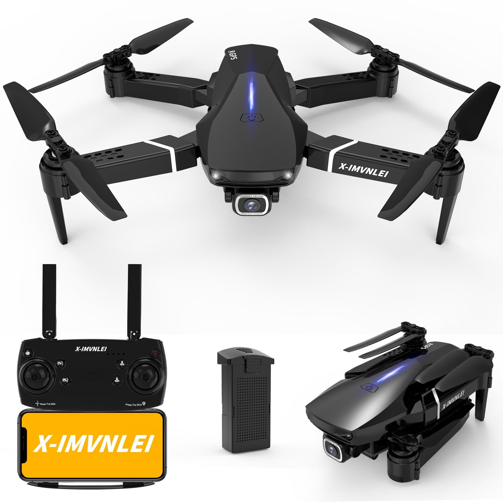 X9 4K GPS Drone with Camera, Foldable FPV RC Quadcopter Yellow