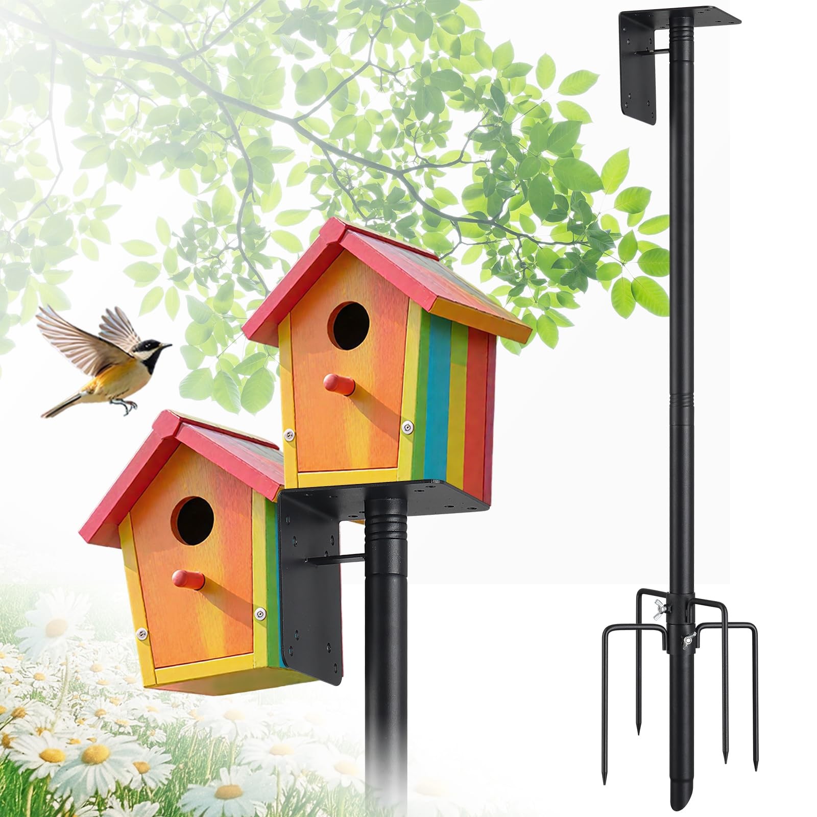 Bird Feeder Pole,75" Outdoor House Pole Kit Stand with 75", Black