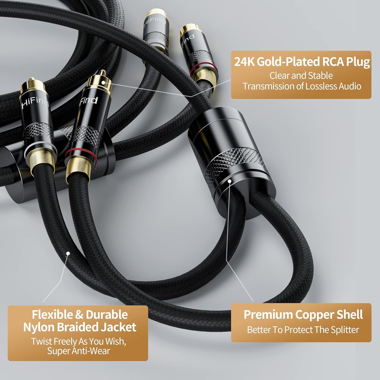 RCA Cable 10 Ft (Real Hi-Fi Sound-Silver Plated Copper- Spring 10 FT