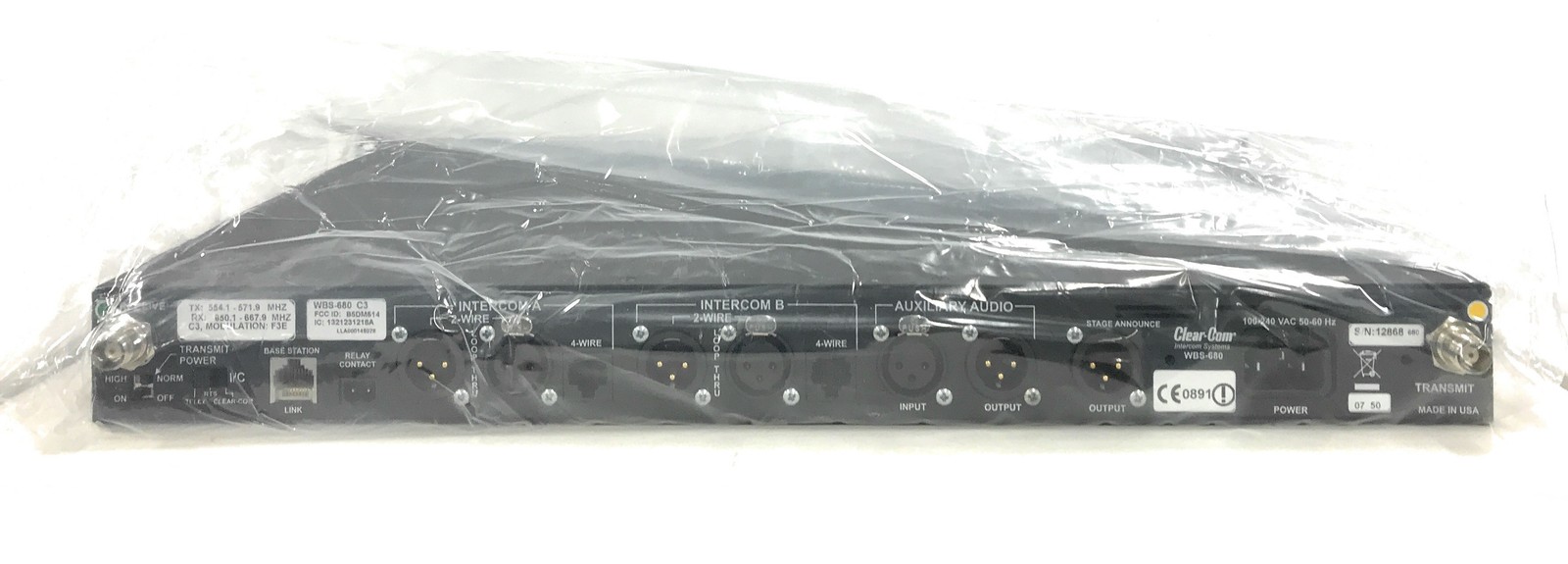 NEW Clear-Com WBS680 2-Channel UHF Wireless Rackmount Intercom Base Station