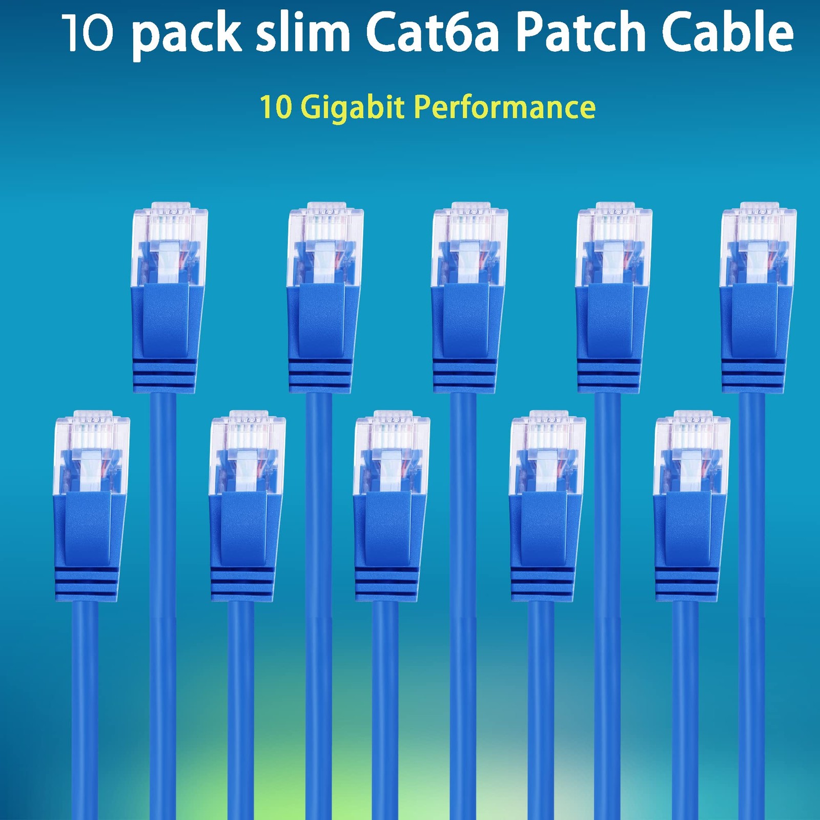 Rapink Patch Cables Cat6a 1ft (10 Pack) Slim, Ethernet 1ft, Golden
