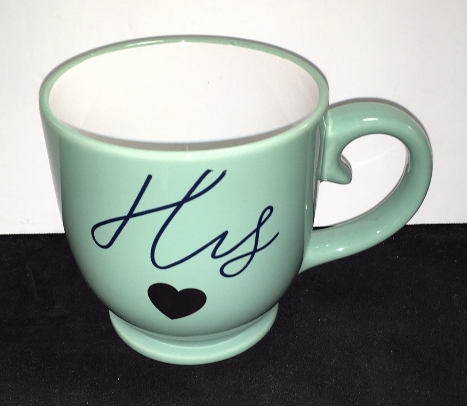 “HIS” GOLD HEART LARGE COFFEE MUG Light Green NEW