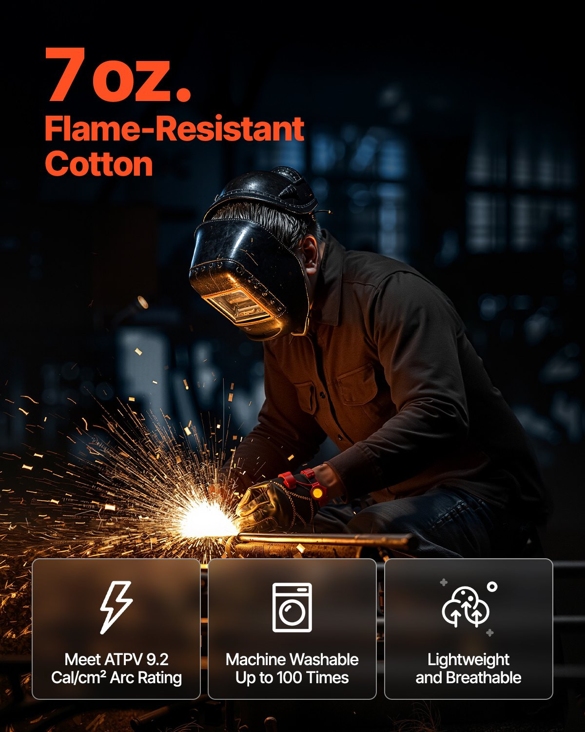 Flame-Resistant Welding Jacket XXL-Sized 7oz FR Cotton Welding Safety Jacket