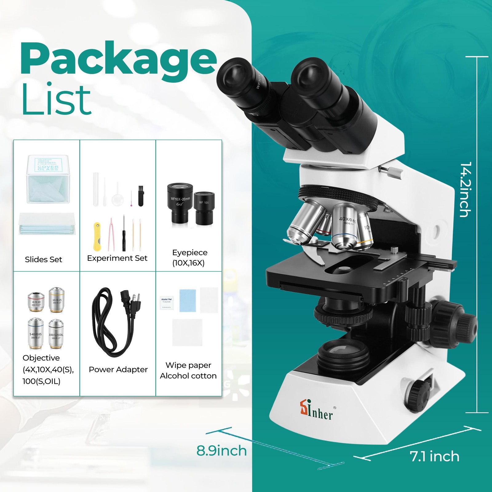 Sinher XSZ-2108A Professional lab Compound Binocular microscopes 40X-2000X Ma...