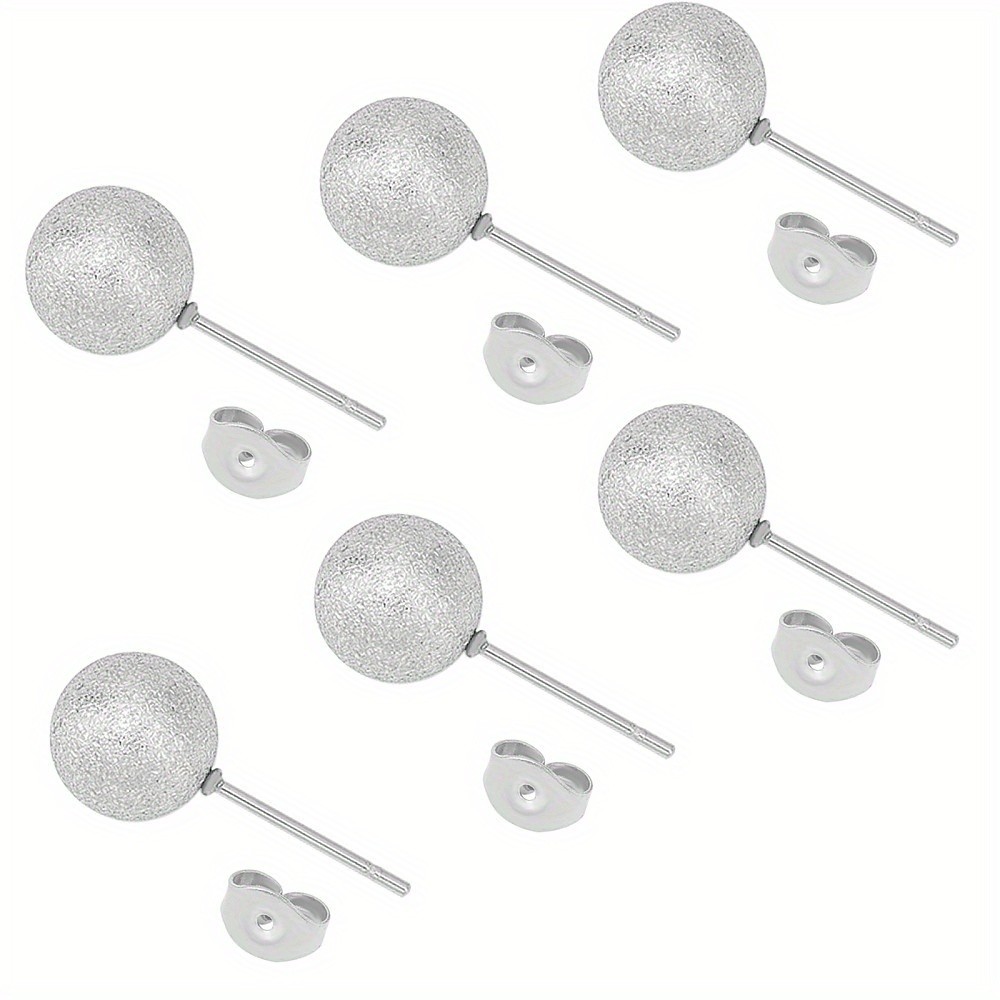 1box 20pairs 304 Stainless Steel Ear Studs Earrings Textured with Ear Nuts Round