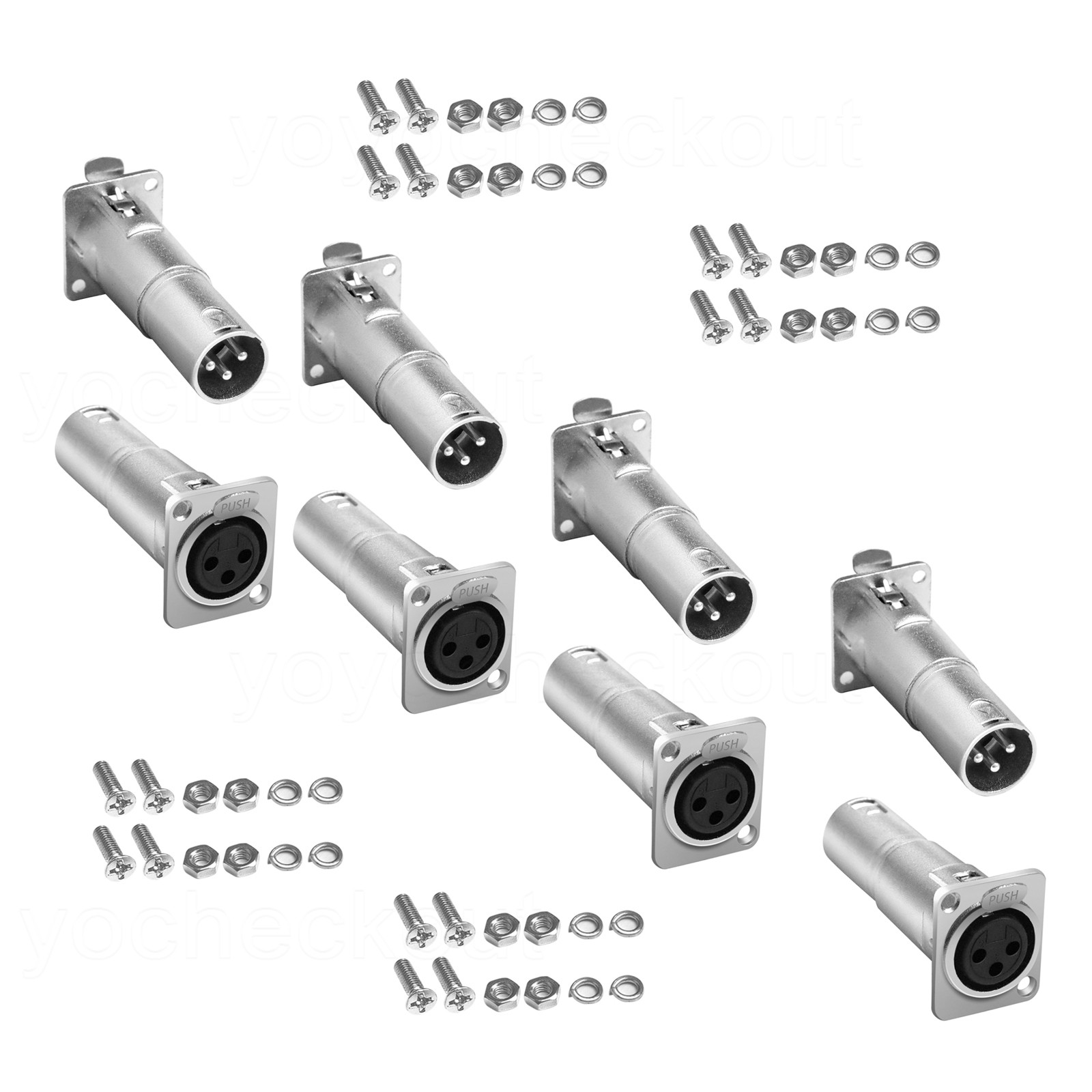 8pcs 3-Pin XLR Female to Male Feed/Pass Thru Connector for D Panel Mounting