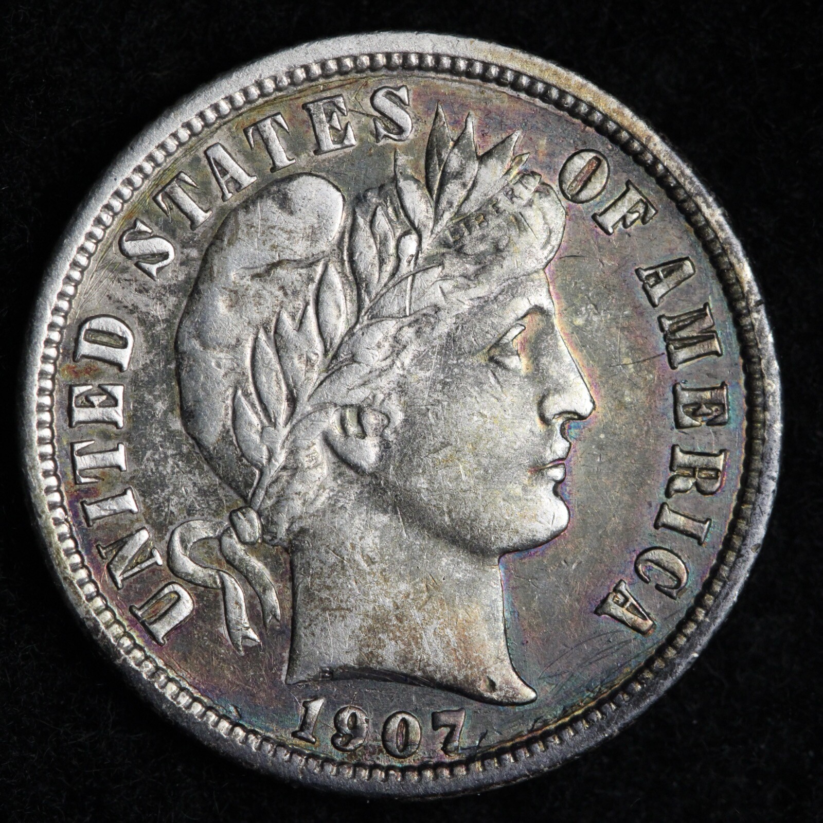 1907-S Barber Silver Dime CHOICE AU TONED E226 UMP
