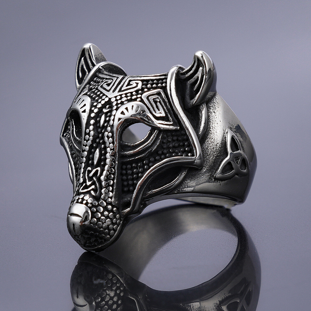 Wolf Pattern Animal Rings Stainless Steel Rings fro Men Punk Rings Gift Silver