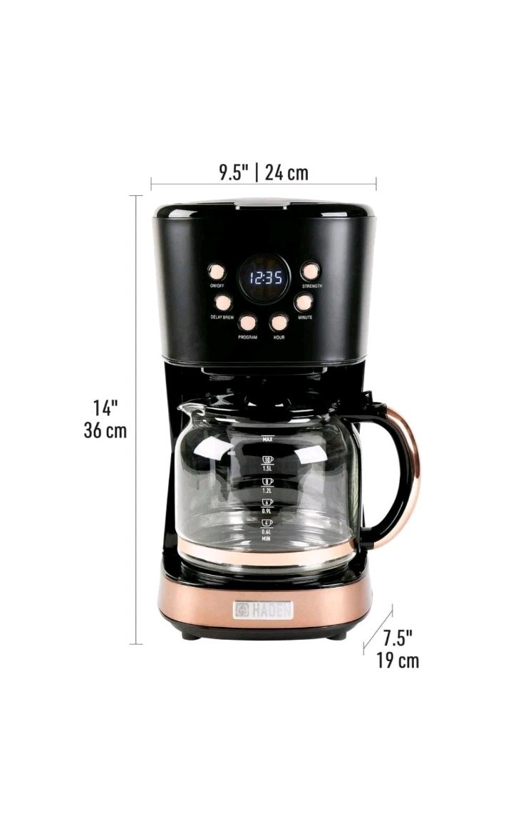 12- Cup Black/Copper Retro Style Drip Coffee Maker w/Strength Control and Timer