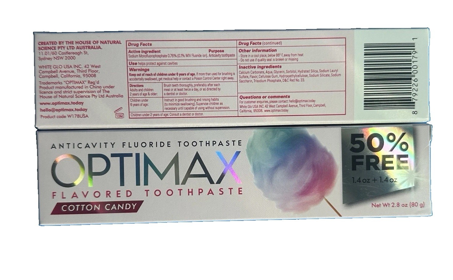 2x Lot Optimax Cotton Candy Flavored Toothpaste 2.8oz Ea. | Exp: 12/2029