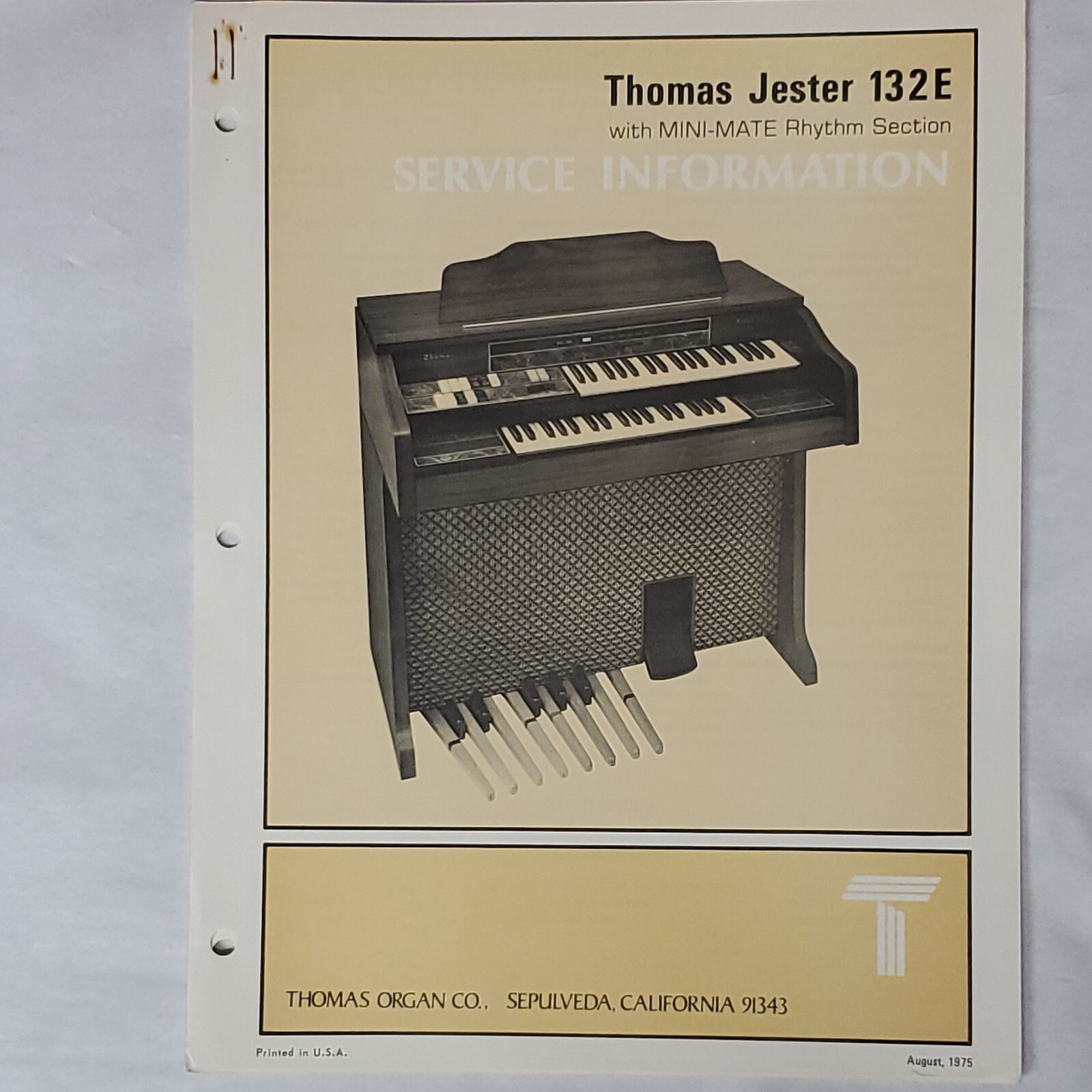 Original Thomas Organ Jester 132E with MINI-MATE, Service Info Manual, Aug 1975