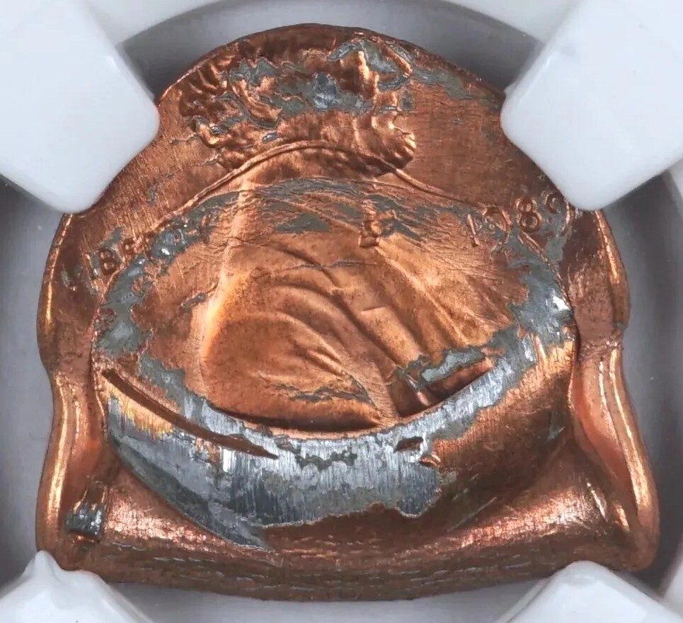 1989 1c Fold Over Strike Extremely Rare Mint Error Coin NGC MS66RD