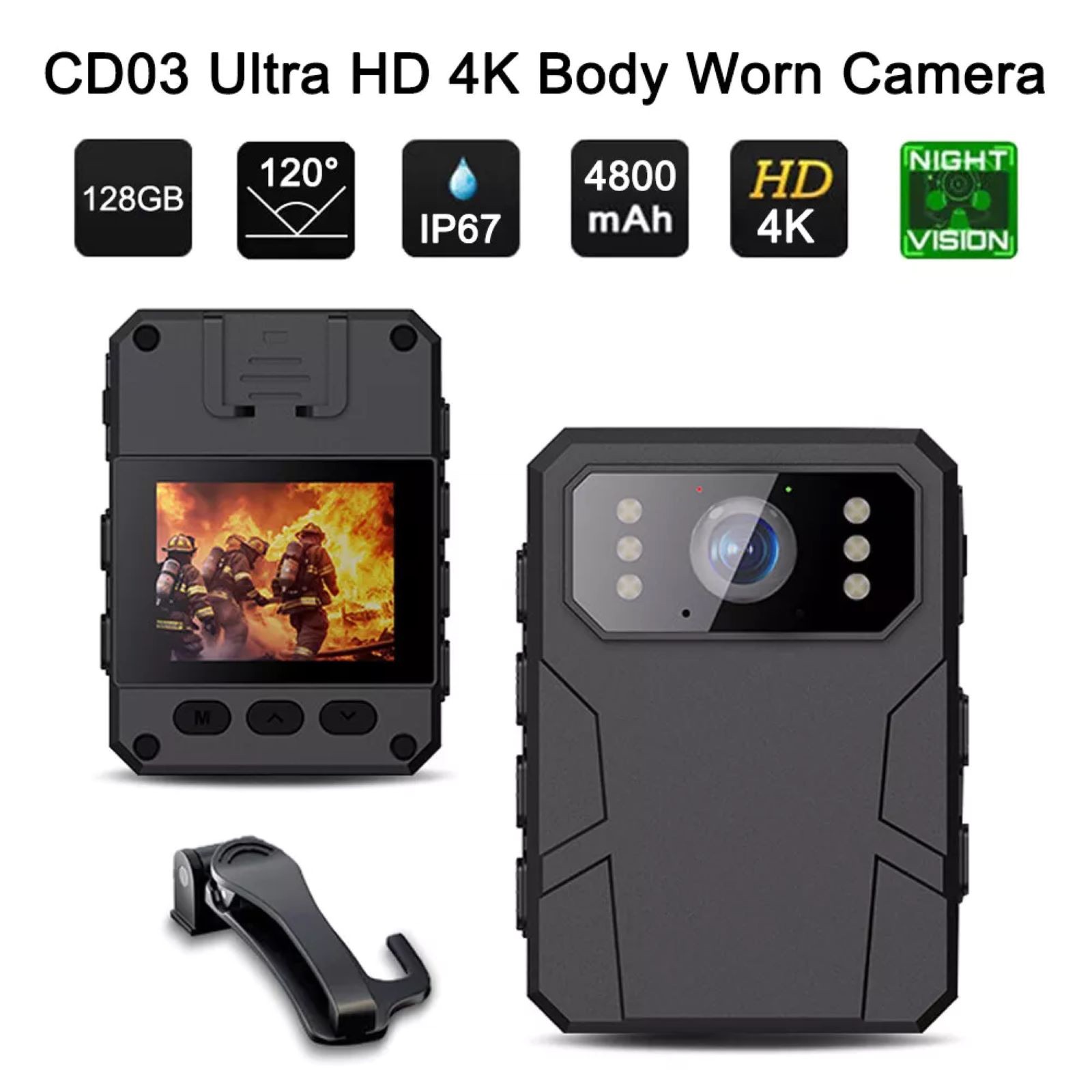 4K HD Police Wearable Cam Body Camera Recorder w/ Audio Night Vision Record