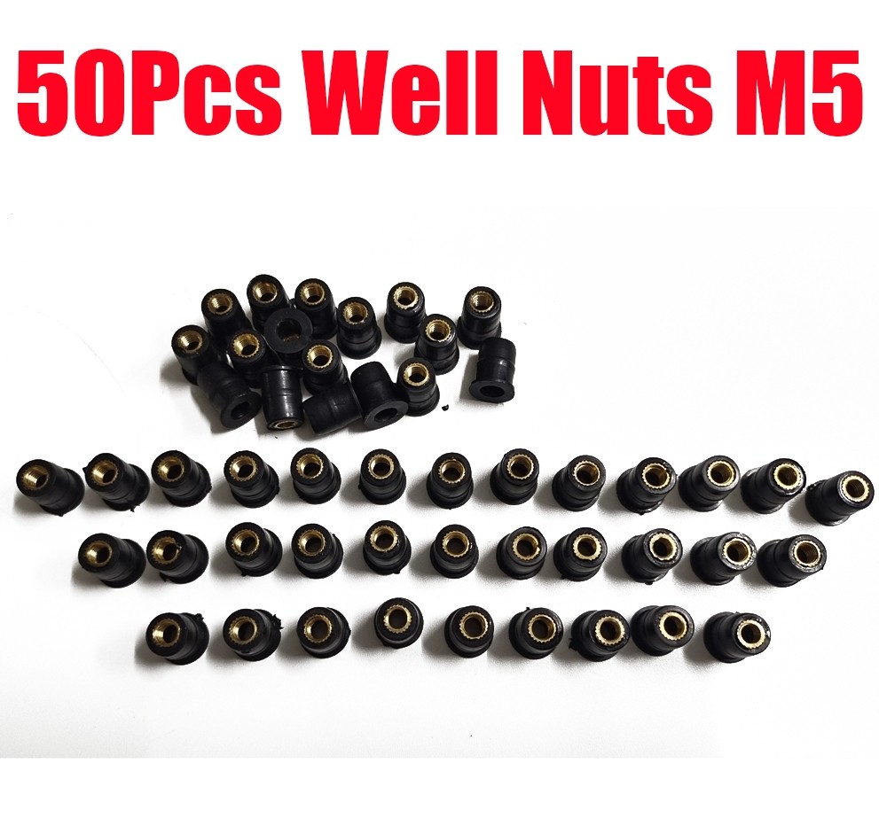 50Pcs M5 Well Nuts Fairing Fasteners Brass+Rubber Well Nut Motorcycle Windshield