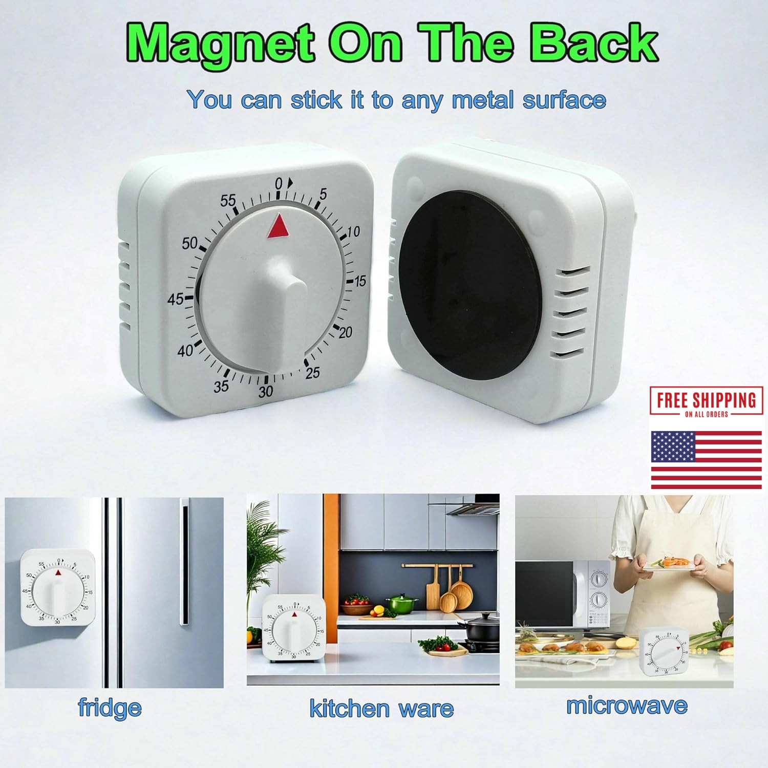 2× Square 60 Minute Mechanical Kitchen Timer Visual Kitchen Cooking Timer Clock