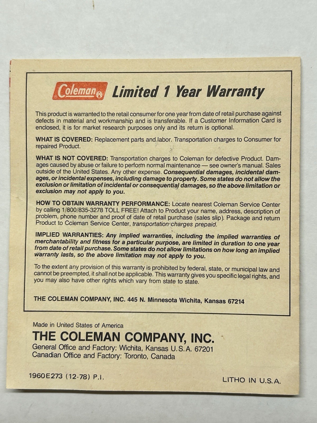 5124B700 COLEMAN LANTERN MANUAL ONLY VTG