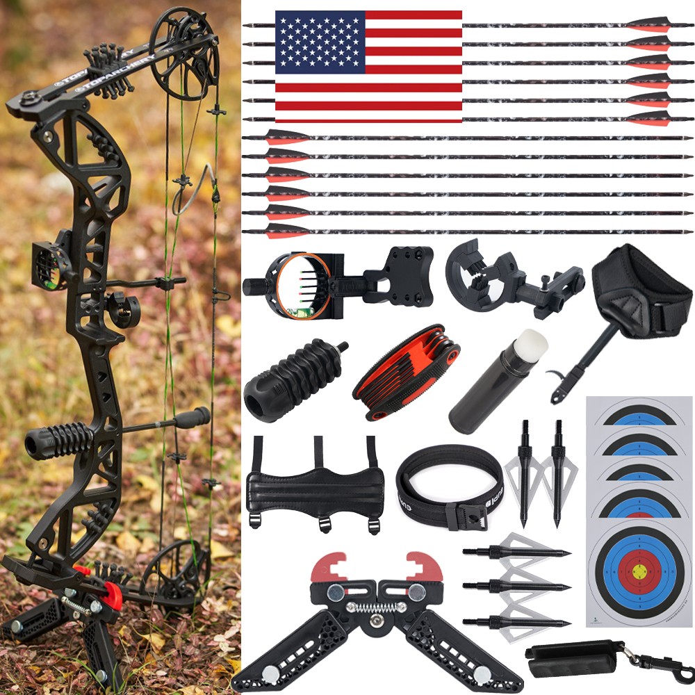 Compound Bow 30-70lbs Adjustable Archery Bow Carbon Arrows Hunting Shoot Target