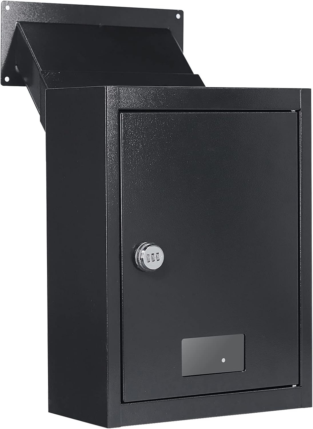 Through-the-Wall Drop Box Safe, Adjustable Chute, Rainproof Mail Slot, Black