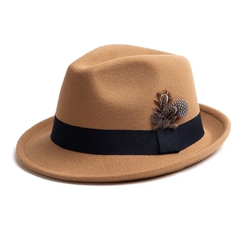 Short Brim Fedora Hats for Men & Women Felt Dress Panama Trilby Medium Camel