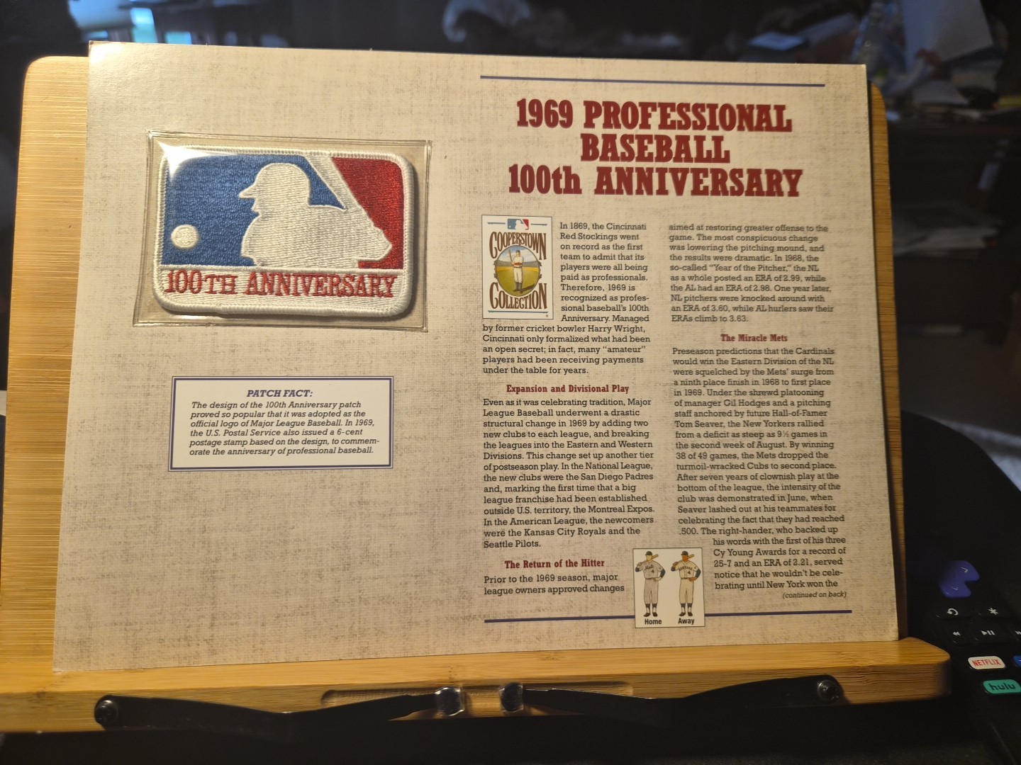 WILLABEE & WARD 1969 PROFESSIONALL BASEBALL 100TH ANNIVERSARY PATCH COOPERSTOWN