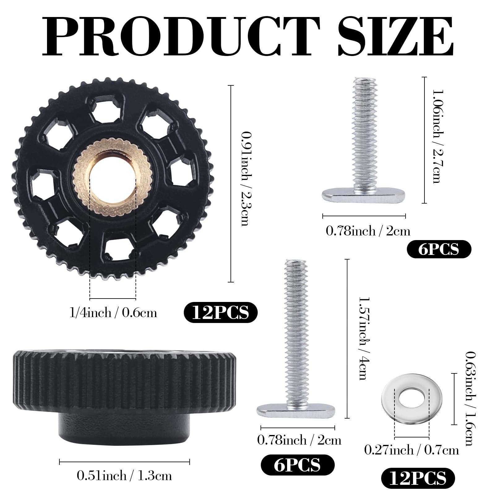 12 PCS TTrack Knob Kit Skeleton Knobs 1/420 Threaded Bolts Washers Jigs