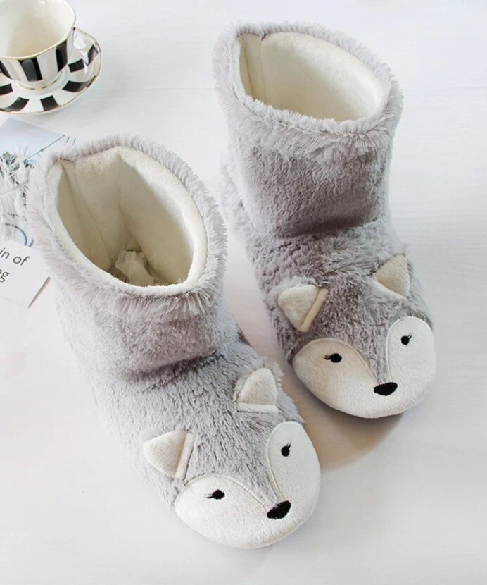 Caramella Bubble Gray Fox Memory Foam Slipper Booties Sz. 40/41