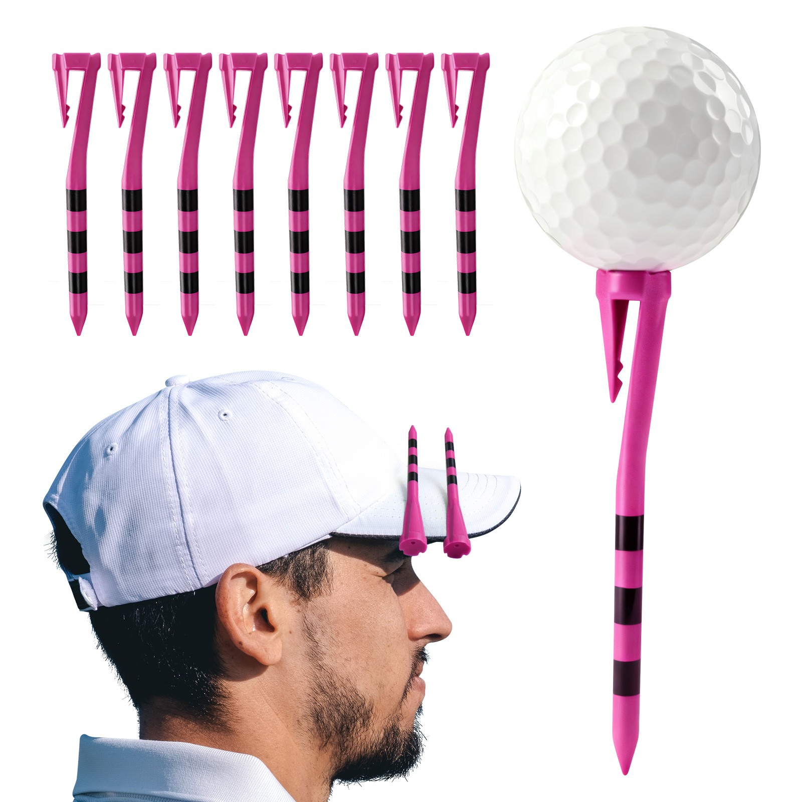 Unbreakable Plastic Golf Tees with Hat Clip Design 30 Pcs 83mm for Easy Spotting