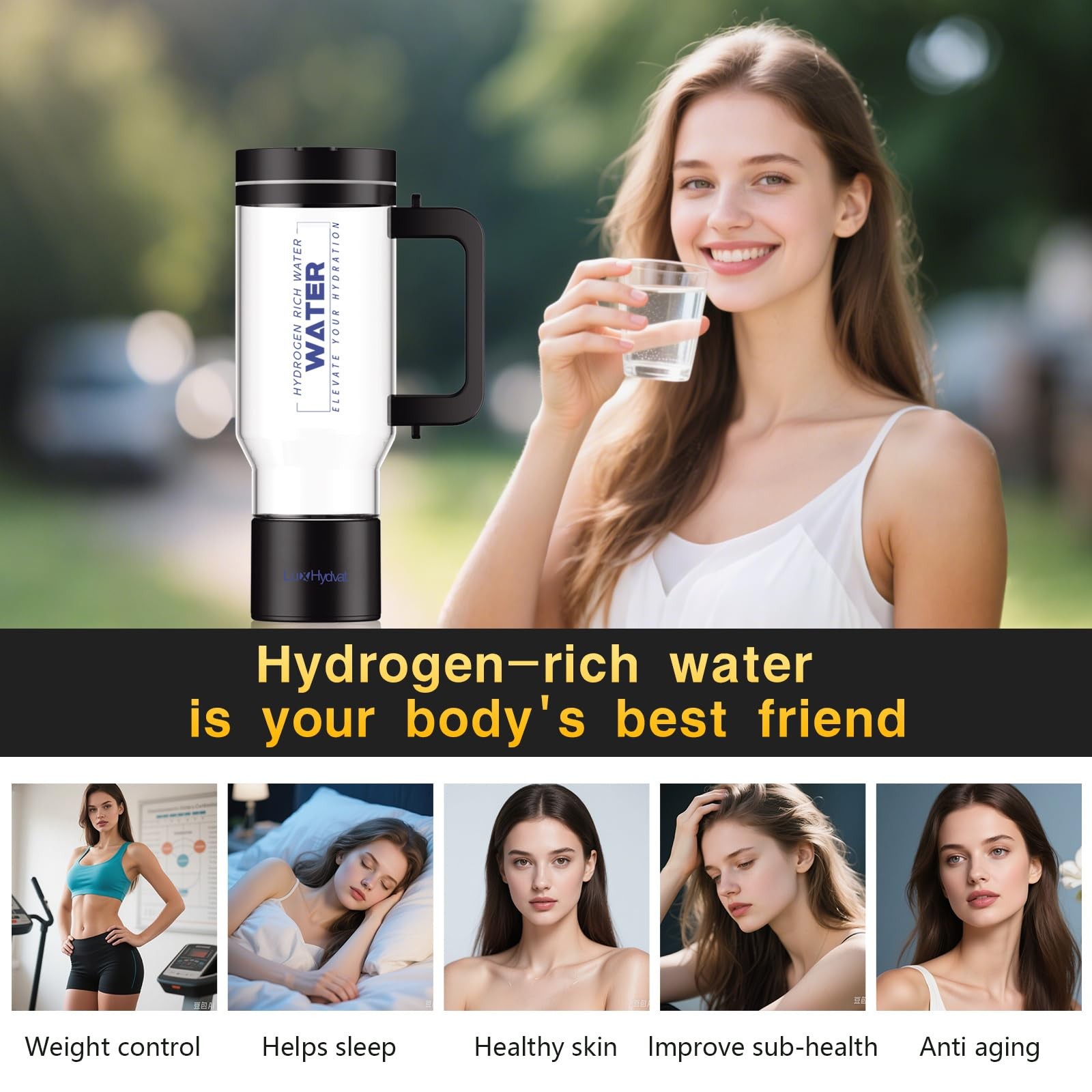 Hydrogen Water Pitcher with Handle: Smart 32 Oz Hydrogen-Enriched Kettle with...