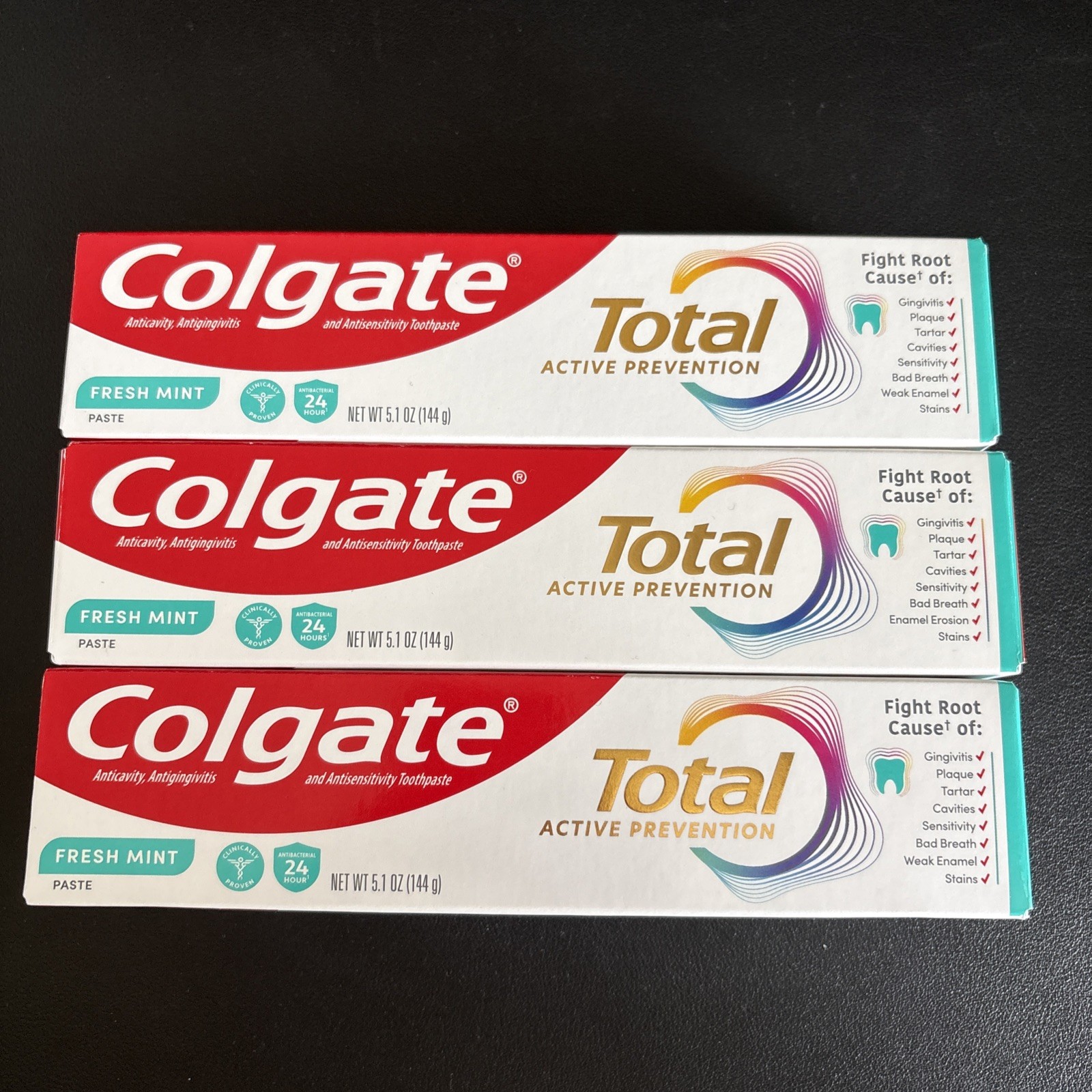 3x Colgate Total Bacterial Prevention Fresh Mint Toothpaste 5.1 oz ea Exp 10/27+