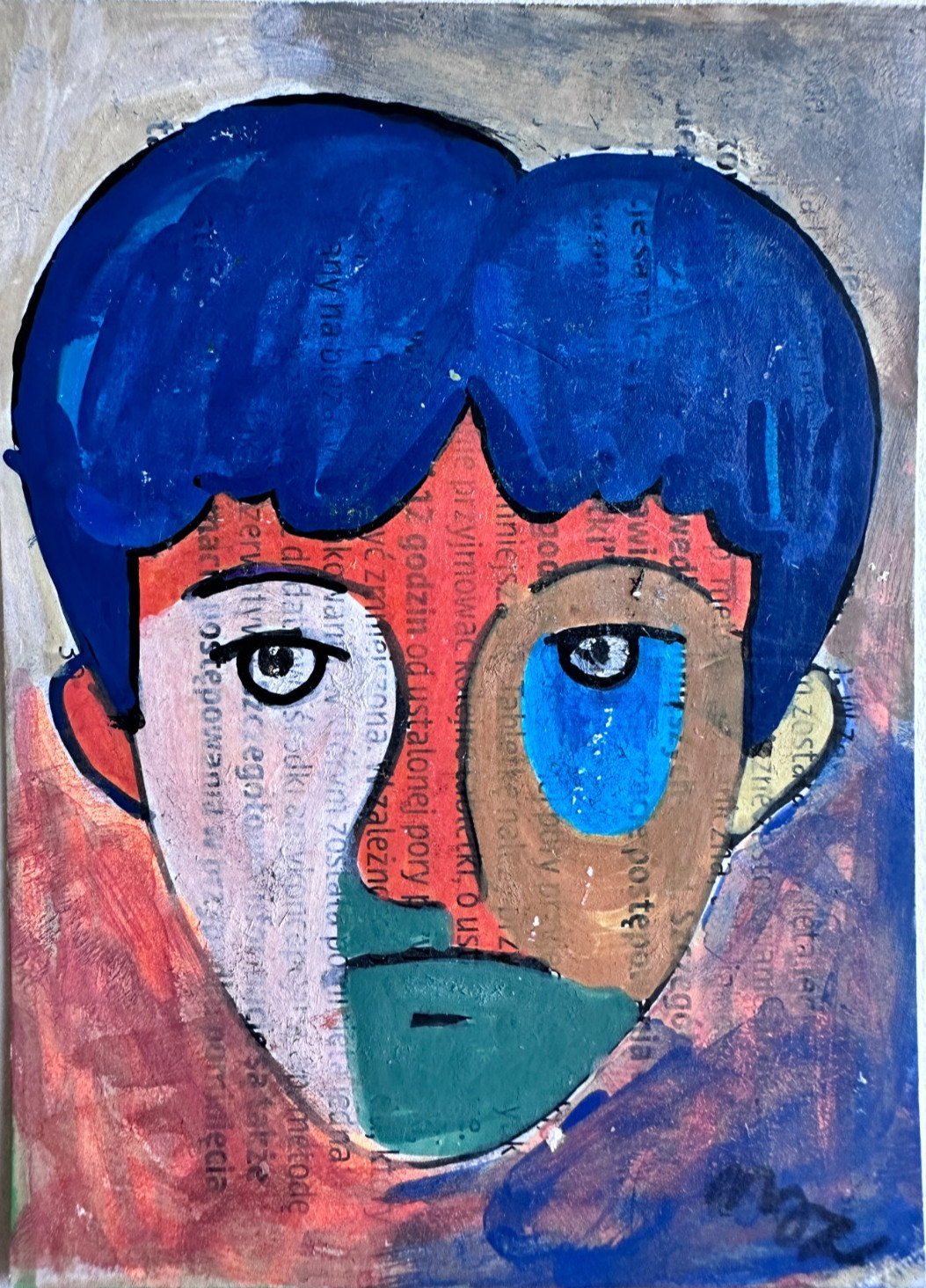 Original ACEO Art - "The Blue Thinker" - Abstract Portrait Acrylic