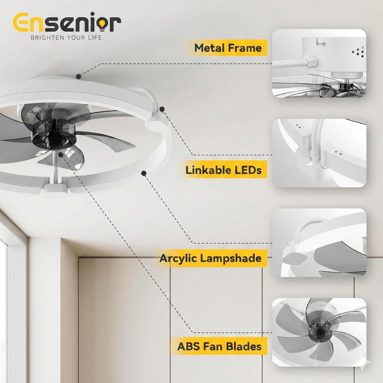 Ceiling Fans with Lights and Remote, 20" Low Profile Ceiling Fan Flush Mount,...