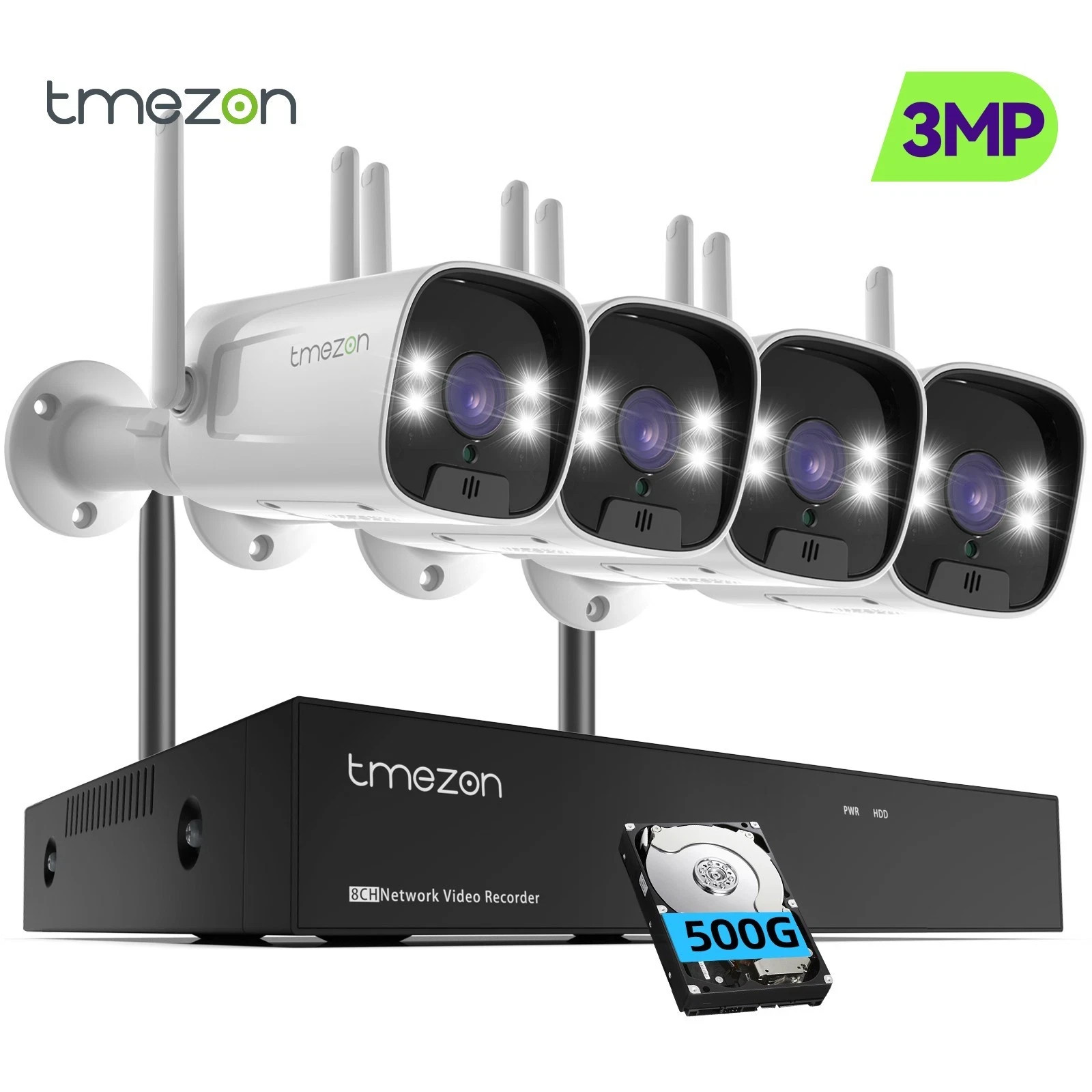 3MPHome IP Camera System Outdoor 8CH NVR 500GB Home Security Motion Detection
