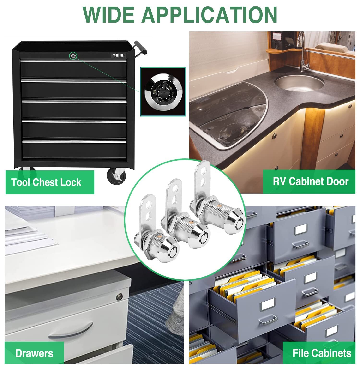 2 Pack Tool Box Lock With Keys 5/8" Cabinet Lock Cam Lock Keyed Alike Toolbox Lo