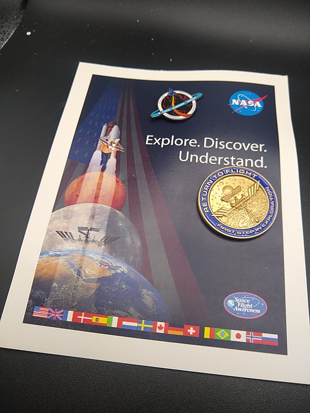 STS-114 SPACE FLIGHT AWARNESS RETURN TO FLIGHT 2 PIN SET ON INFORMATIVE CARD