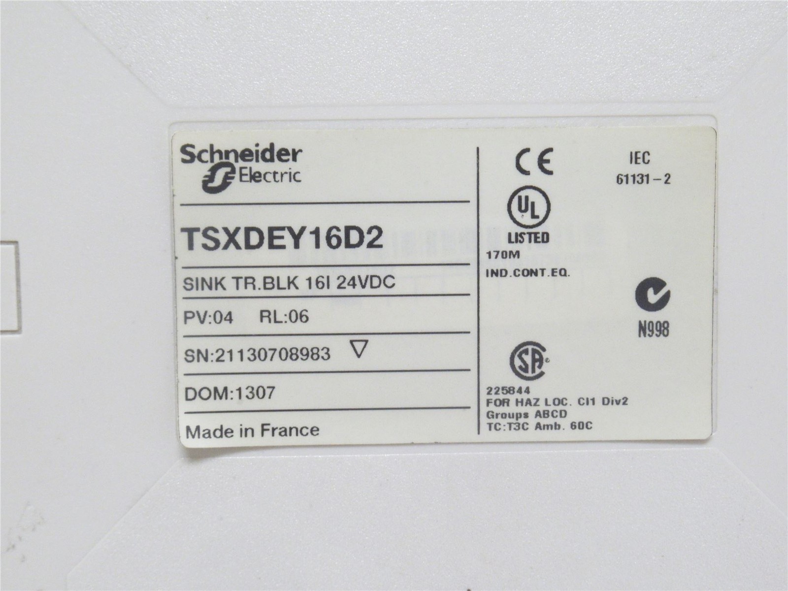 237676 Old-Stock; Schneider TSXDEY16D2 Discrete Input Module 24VDC; 16 Input